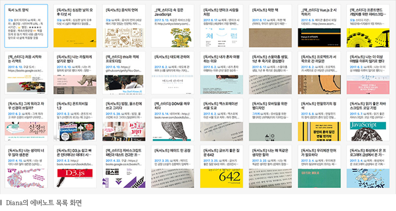 Diana의 에버노트 목록 PC화면